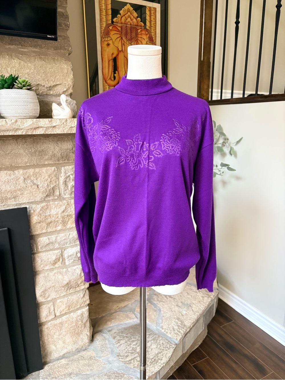 Vintage Tradition Sears Purple Floral Embroidered Sweater Size 36